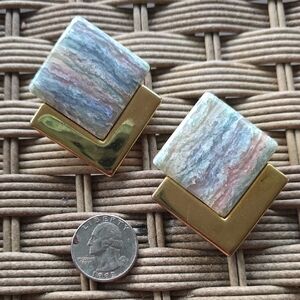 Gold and Multicolor Acrylic Stone Clip-On Earrings